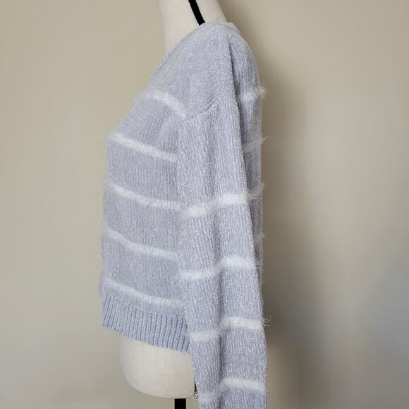 Rue 21 M Chenille Crop Sweater Eyelash Trim Drop Shoulder Pullover Soft Cozy - Picture 5 of 14